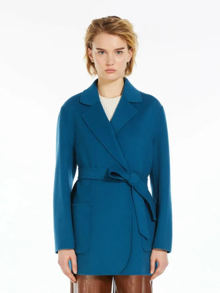 Women Max Mara Coats Oversized Belted Wool Jacket Avio
