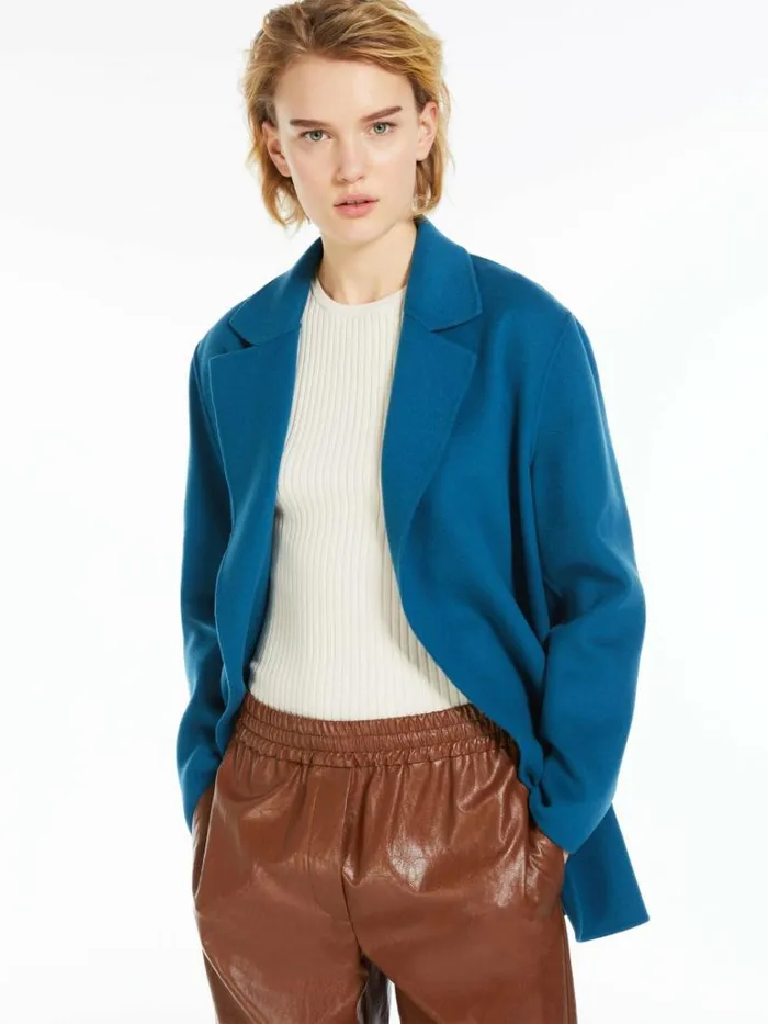 Women Max Mara Coats Oversized Belted Wool Jacket Avio