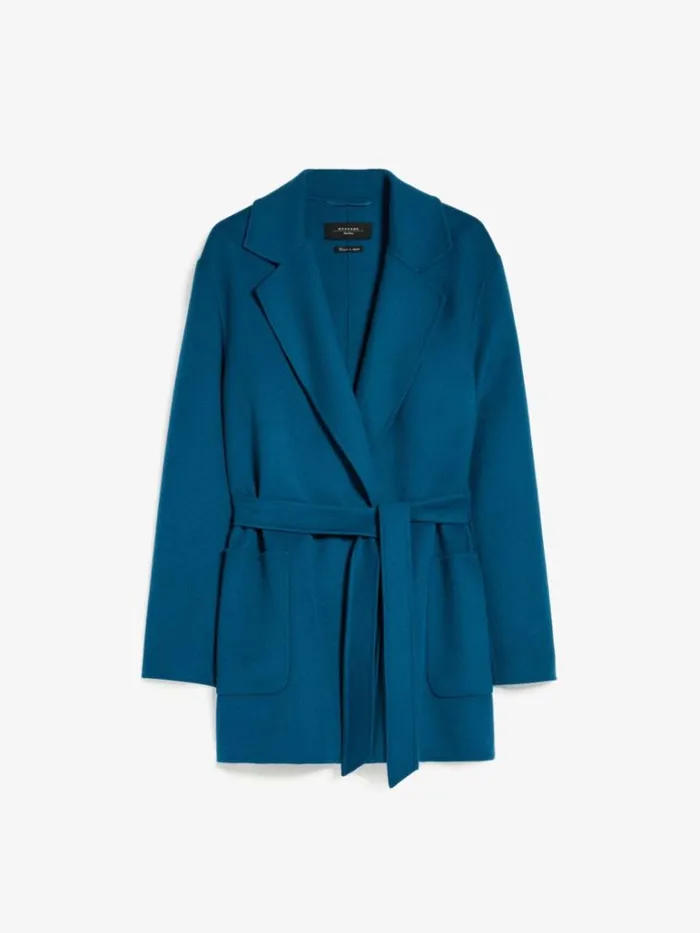 Women Max Mara Coats Oversized Belted Wool Jacket Avio