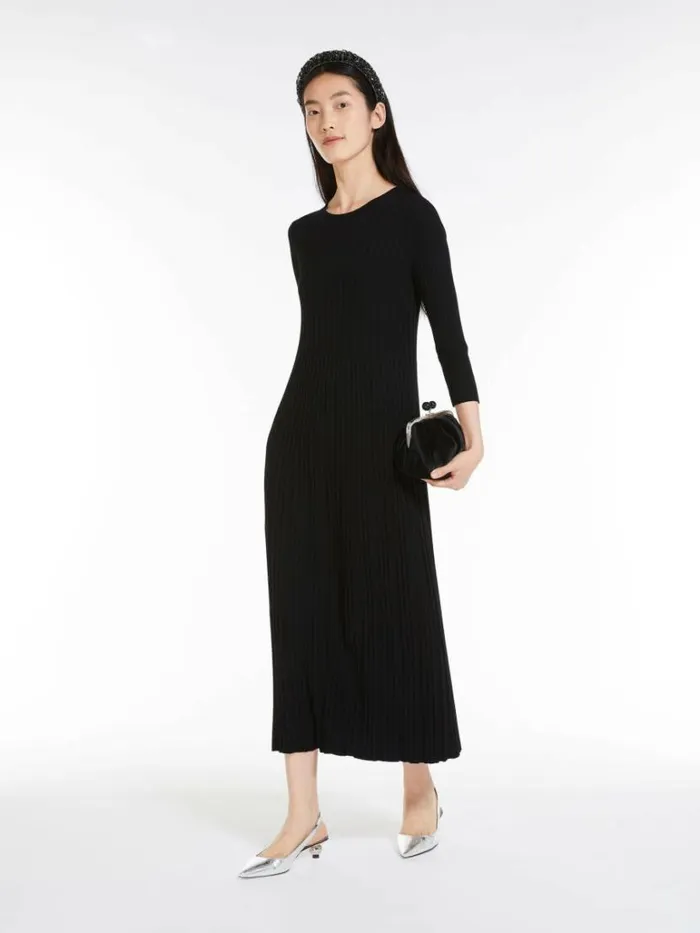 Women Max Mara Dresses Flared Ribknit Dress Black