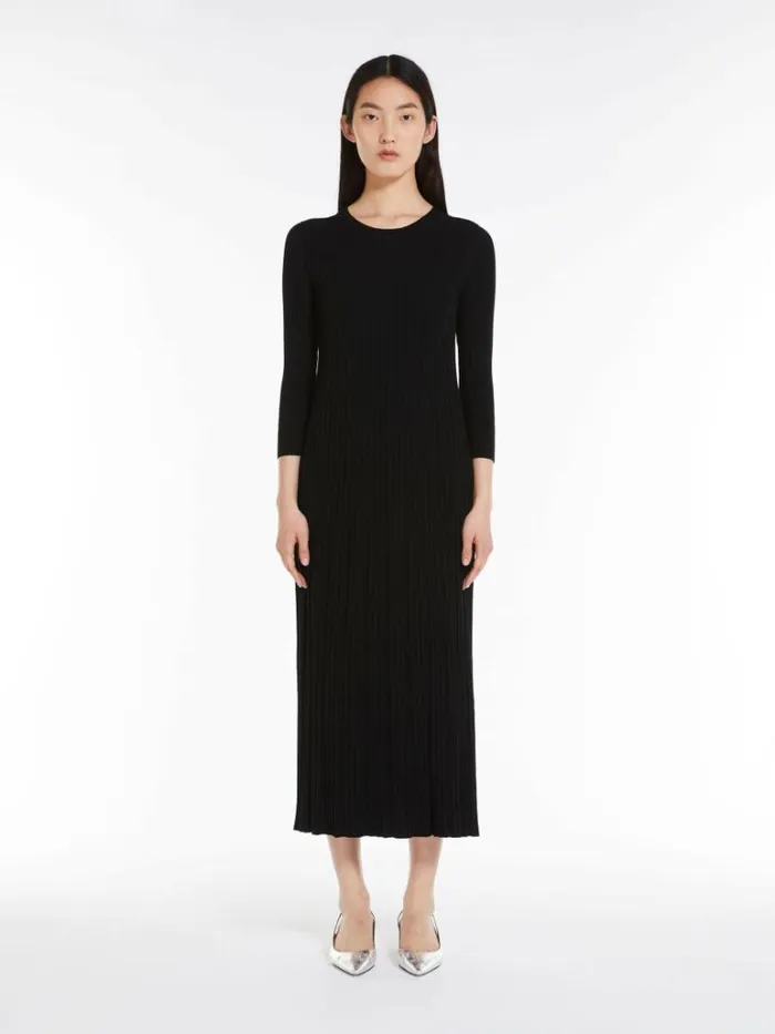Women Max Mara Dresses Flared Ribknit Dress Black