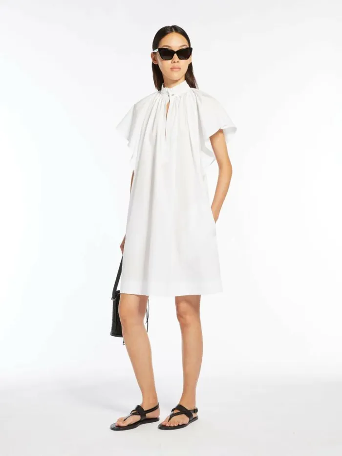 Women Max Mara Dresses Poplin Mini Dress With Flounce Optical White