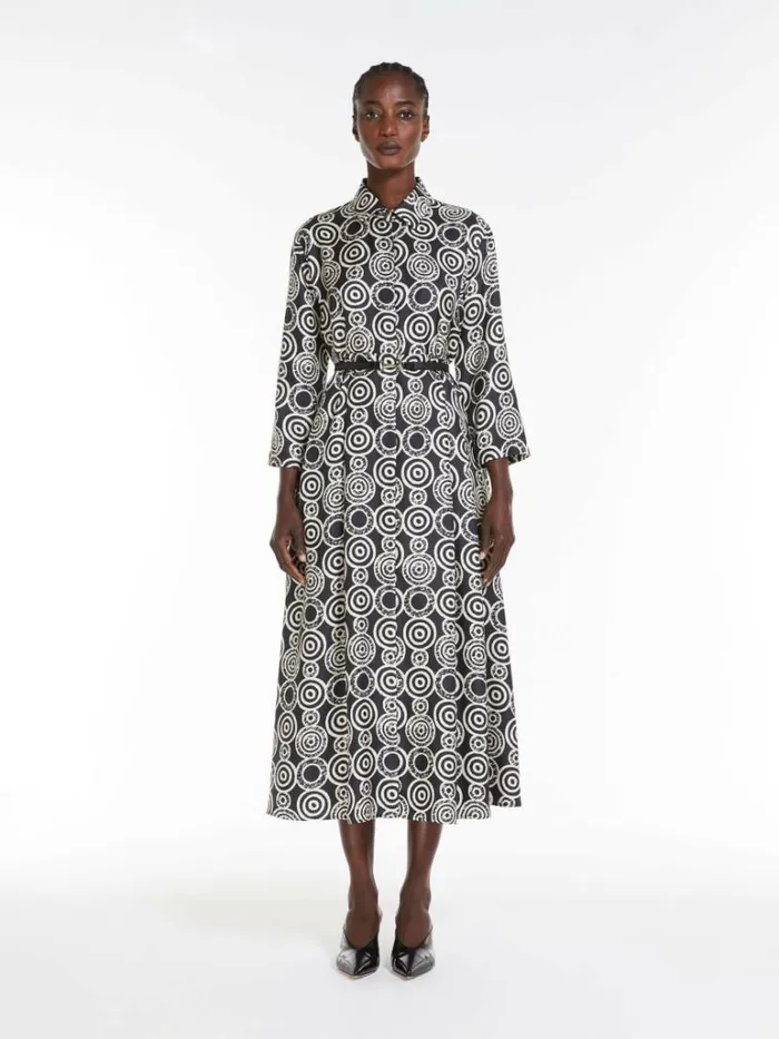 Women Max Mara Dresses Printed Silk Shirt Dress Black