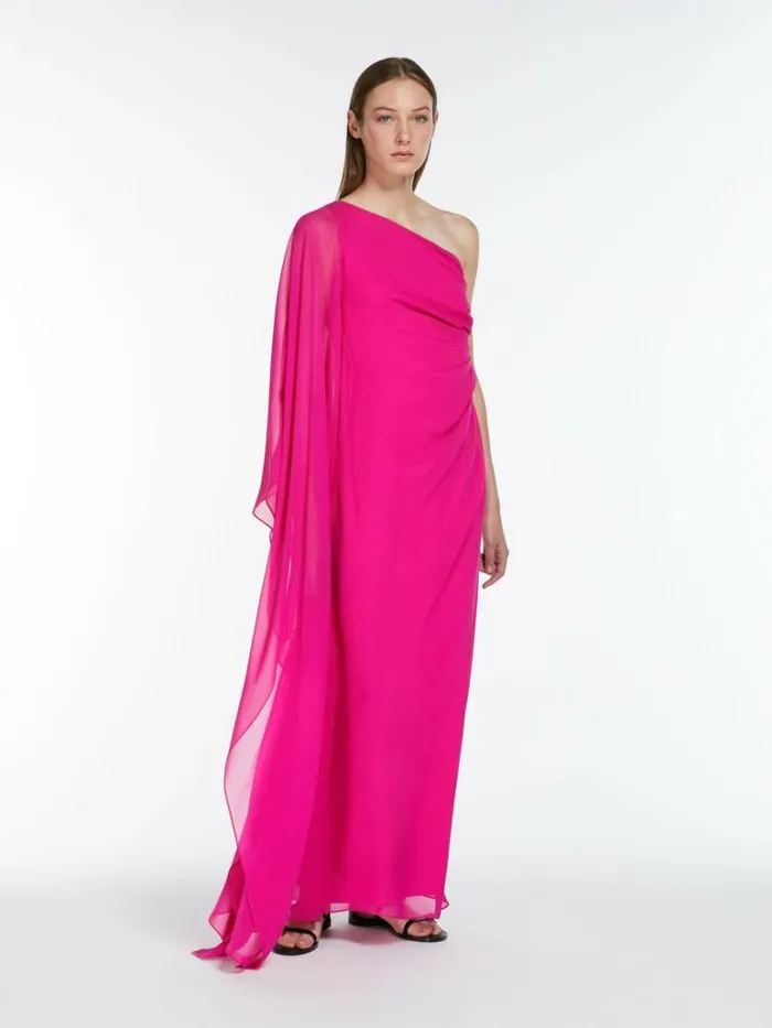 Women Max Mara Dresses Washed Silk Oneshoulder Dress Fuchsia