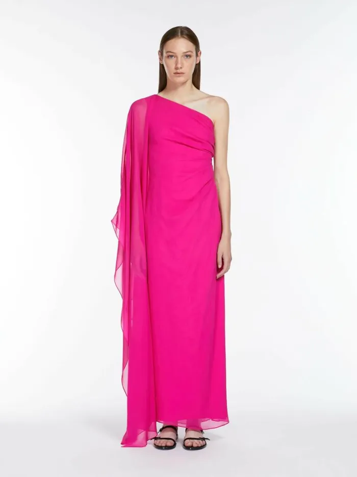 Women Max Mara Dresses Washed Silk Oneshoulder Dress Fuchsia