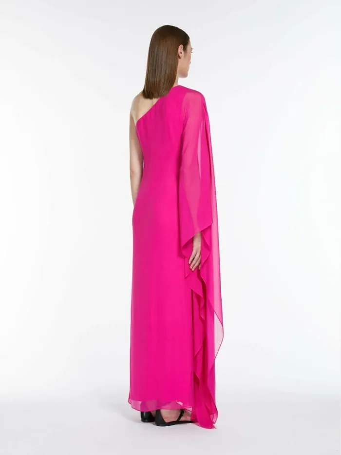 Women Max Mara Dresses Washed Silk Oneshoulder Dress Fuchsia
