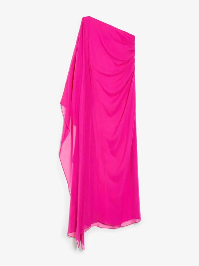Women Max Mara Dresses Washed Silk Oneshoulder Dress Fuchsia