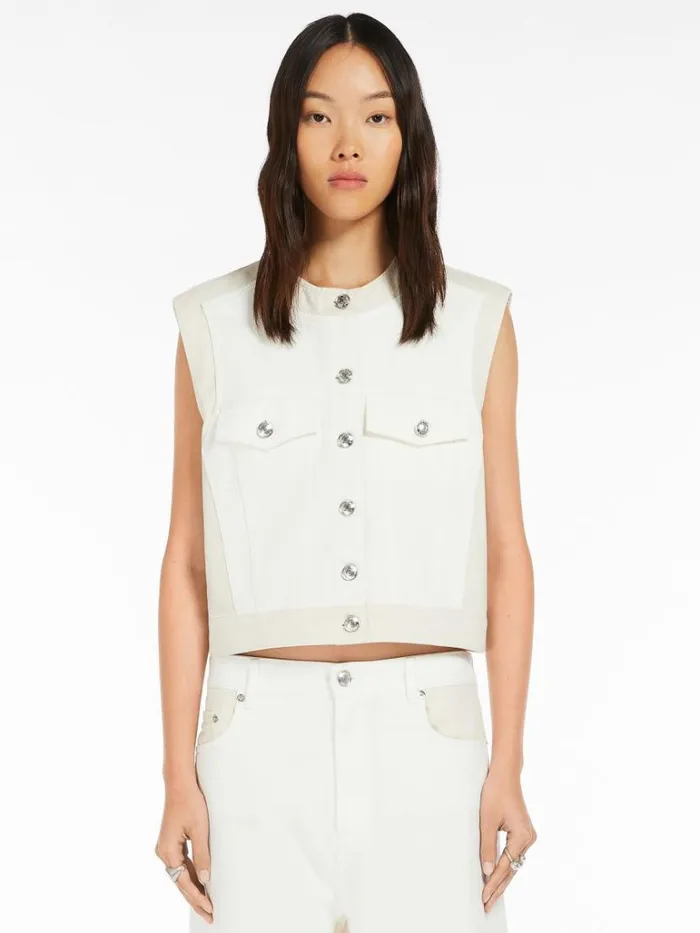Women Max Mara Jackets And Blazers Doublecolour Denim Waistcoat White