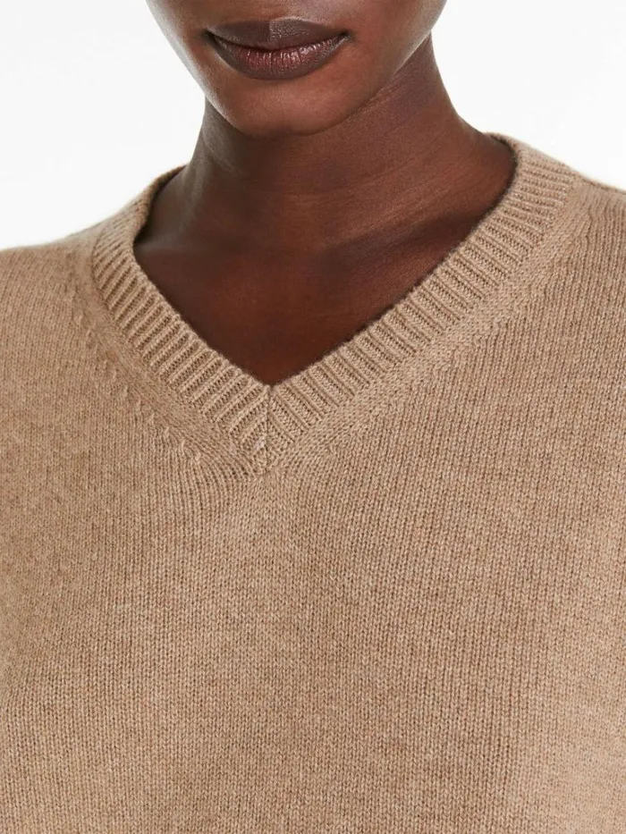 Women Max Mara Knitwear Cashmere Vneck Sweater Camel