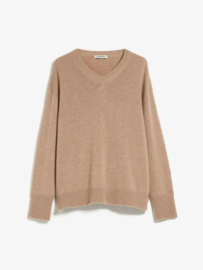 Women Max Mara Knitwear Cashmere Vneck Sweater Camel
