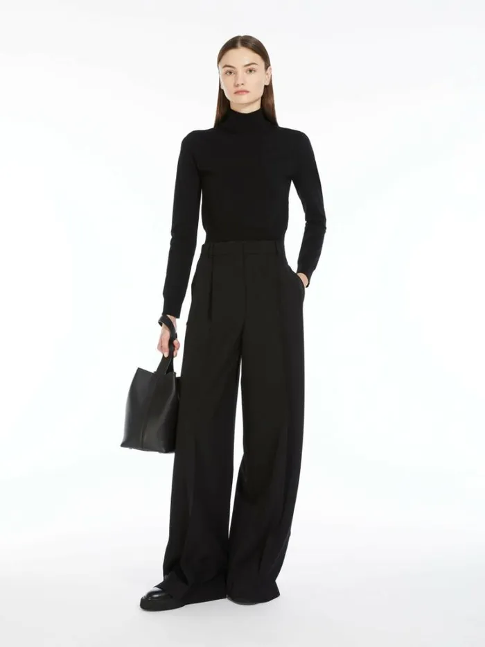 Women Max Mara Knitwear Cropped Stretch Wool Turtleneck Black