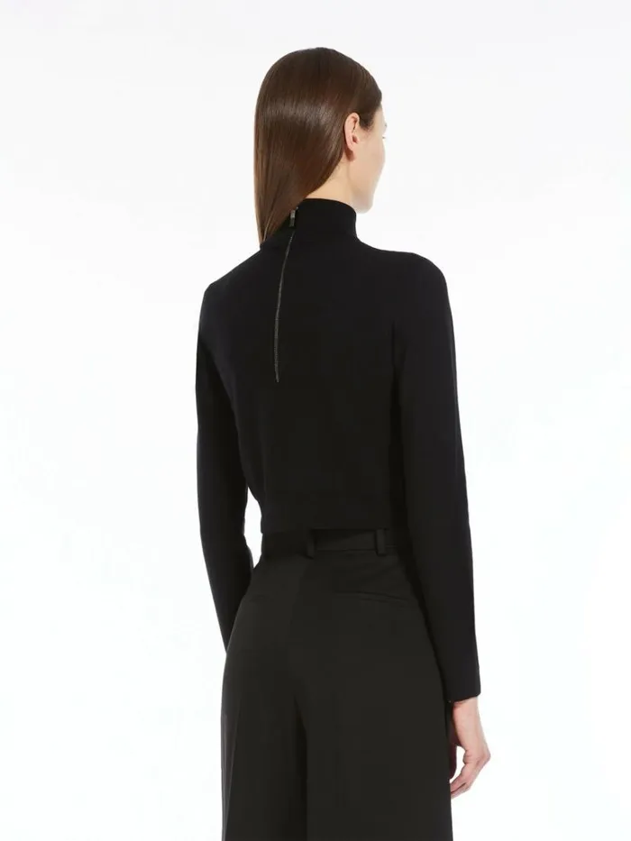 Women Max Mara Knitwear Cropped Stretch Wool Turtleneck Black