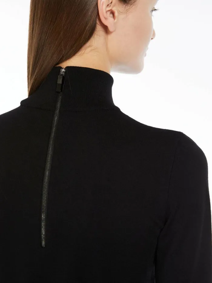 Women Max Mara Knitwear Cropped Stretch Wool Turtleneck Black