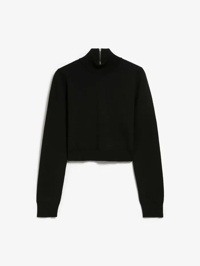 Women Max Mara Knitwear Cropped Stretch Wool Turtleneck Black