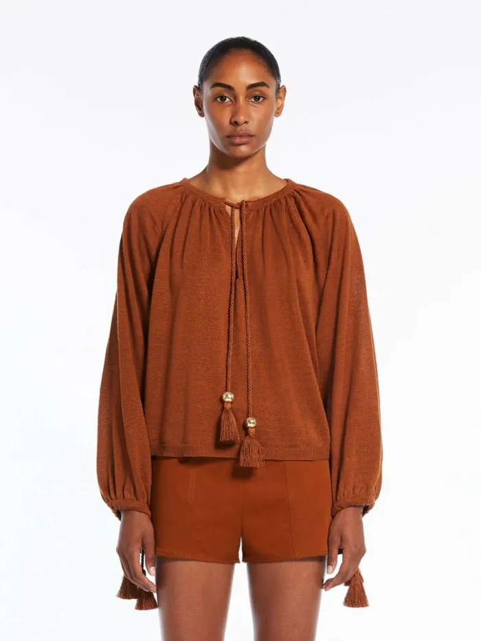 Women Max Mara Knitwear Loosefitting Linen Yarn Jumper Tobacco