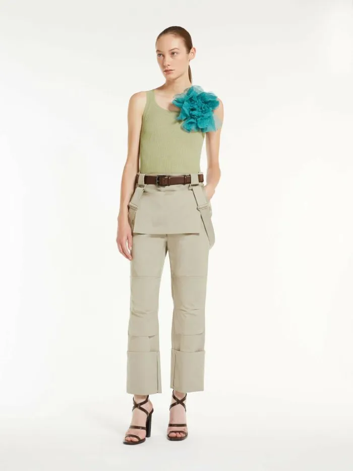 Women Max Mara Knitwear Ribbed Viscose Top Kaki