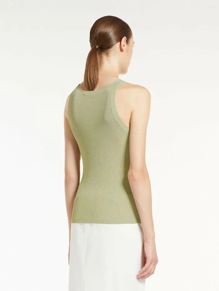 Women Max Mara Knitwear Ribbed Viscose Top Kaki