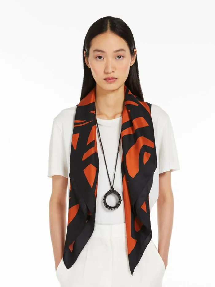Women Max Mara Scarves And Foulards Printed Silk Scarf Rust