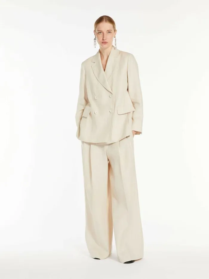 Women Max Mara Suit Doublebreasted Linen Blazer Beige