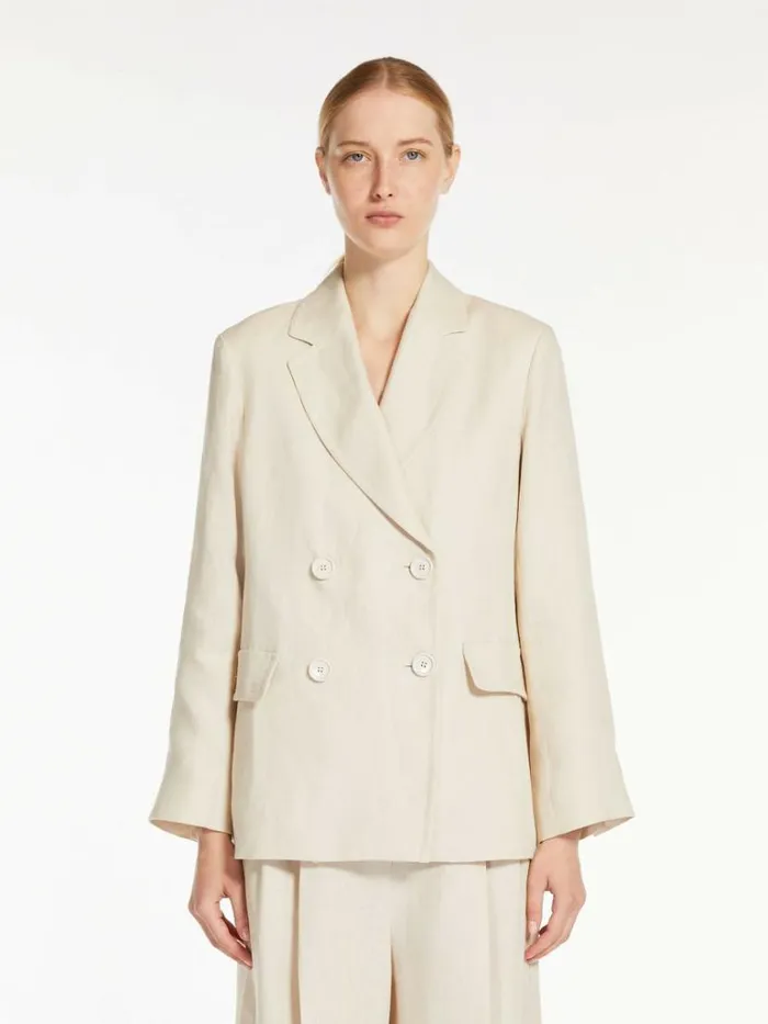 Women Max Mara Suit Doublebreasted Linen Blazer Beige