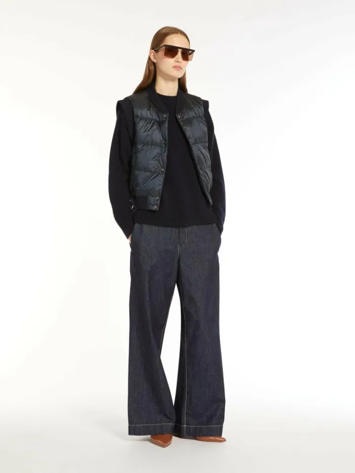 Women Max Mara The Cube 8211 Cameluxe Waterresistant Technical Canvas Cropped Gilet Midnightblue