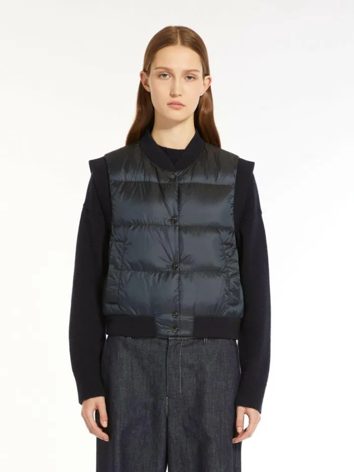 Women Max Mara The Cube 8211 Cameluxe Waterresistant Technical Canvas Cropped Gilet Midnightblue