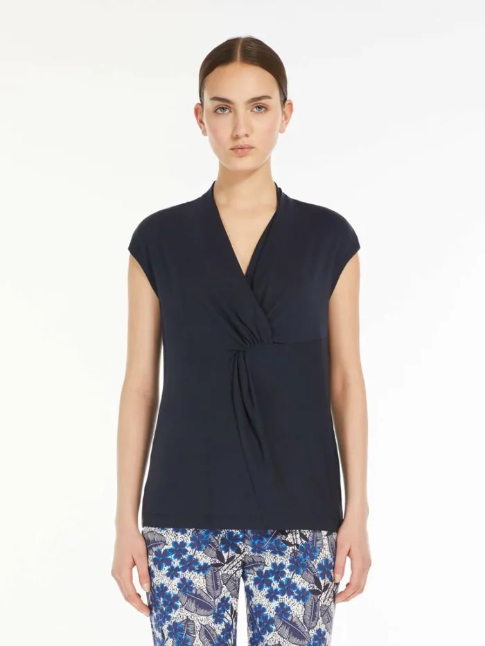 Women Max Mara Tops And Tshirts Lyocell Jersey Top Navy