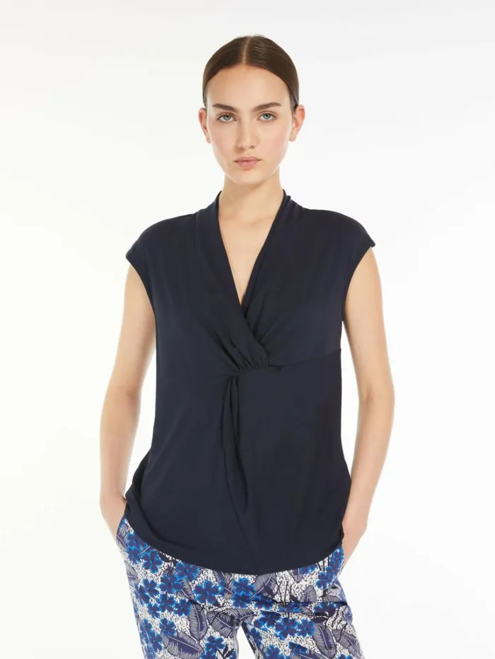 Women Max Mara Tops And Tshirts Lyocell Jersey Top Navy