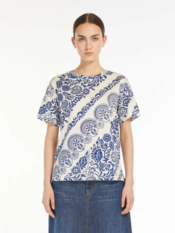 Women Max Mara Tops And Tshirts Organic Cotton Jersey Tshirt Cornflower Blue
