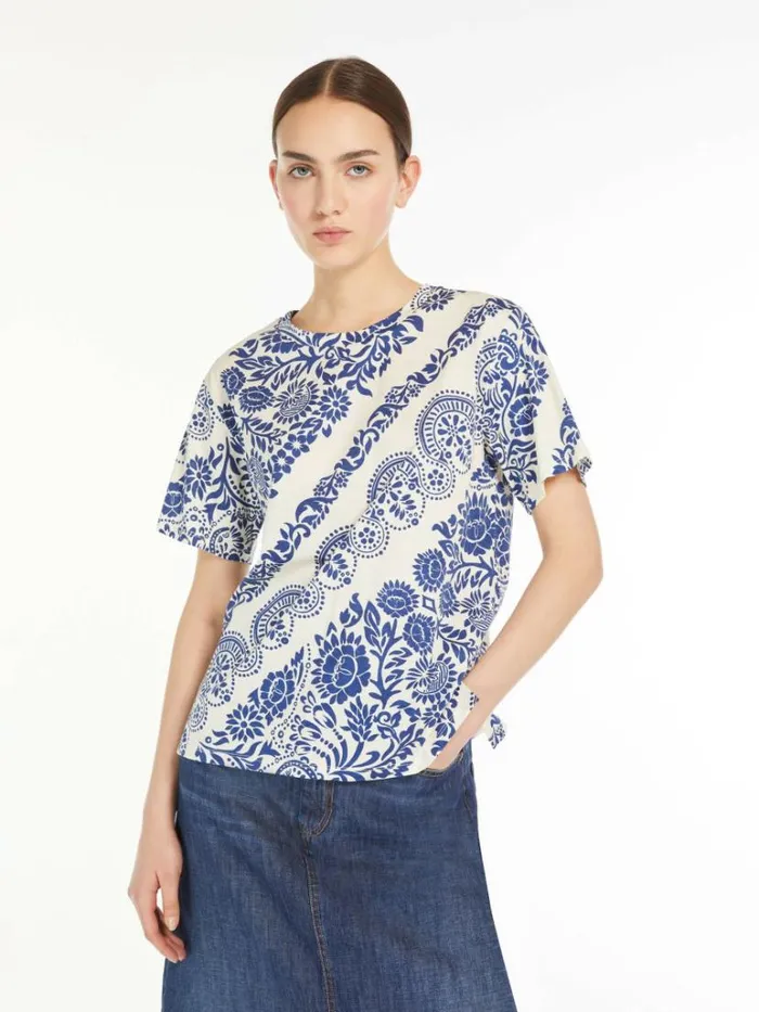Women Max Mara Tops And Tshirts Organic Cotton Jersey Tshirt Cornflower Blue