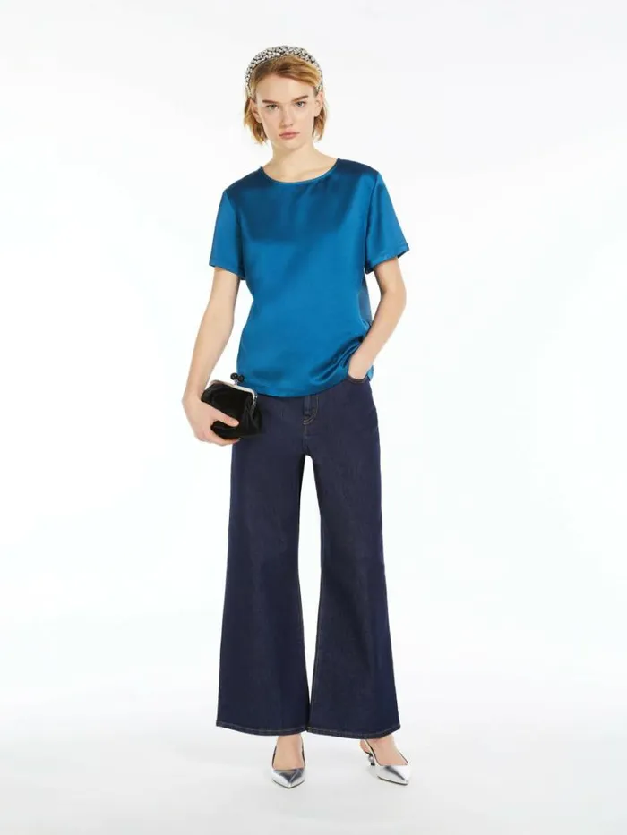 Women Max Mara Tops And Tshirts Technical Satin And Jersey Tshirt Oil