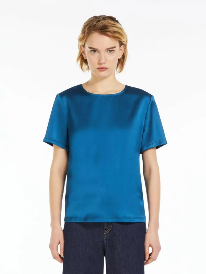 Women Max Mara Tops And Tshirts Technical Satin And Jersey Tshirt Oil
