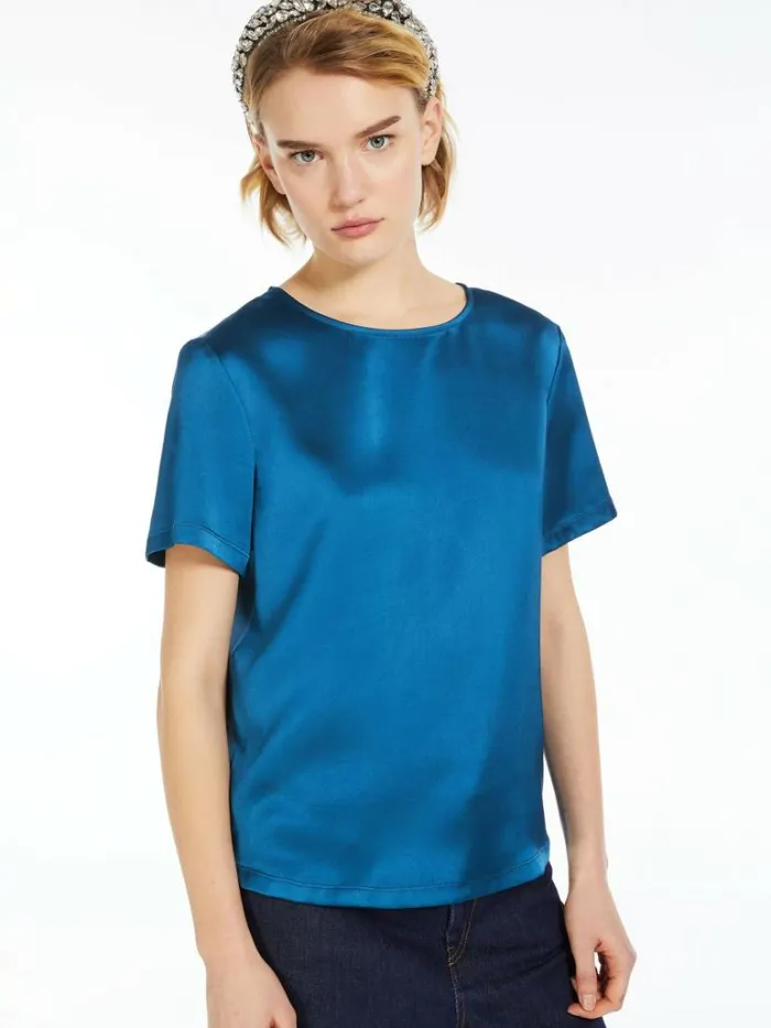 Women Max Mara Tops And Tshirts Technical Satin And Jersey Tshirt Oil