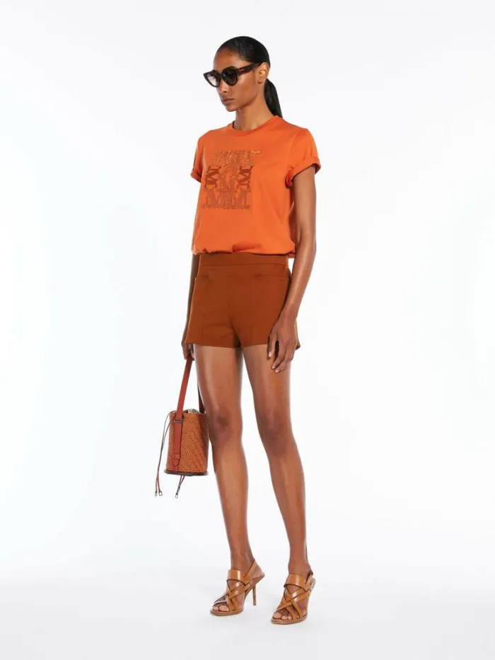 Women Max Mara Trousers And Jeans Stretch Gabardine Shorts Tobacco