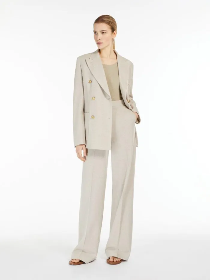 Women Max Mara Trousers And Jeans Wide Jersey Trousers Beige