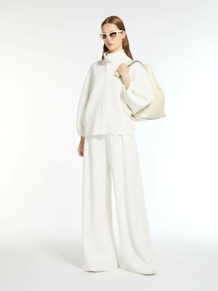 Women Max Mara Trousers And Jeans Wideleg Wool Trousers White