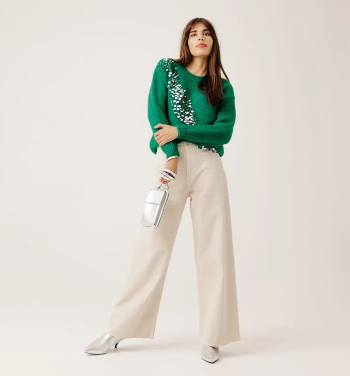 Women Maxi Jumper With Sequins 8211 Emerald Green Promod Jumpers And Cardigans