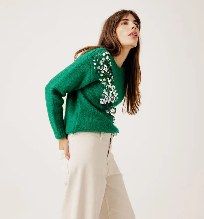 Women Maxi Jumper With Sequins 8211 Emerald Green Promod Jumpers And Cardigans Women Maxi Jumper With Sequins 8211 Emerald Green Promod Jumpers And Cardigans