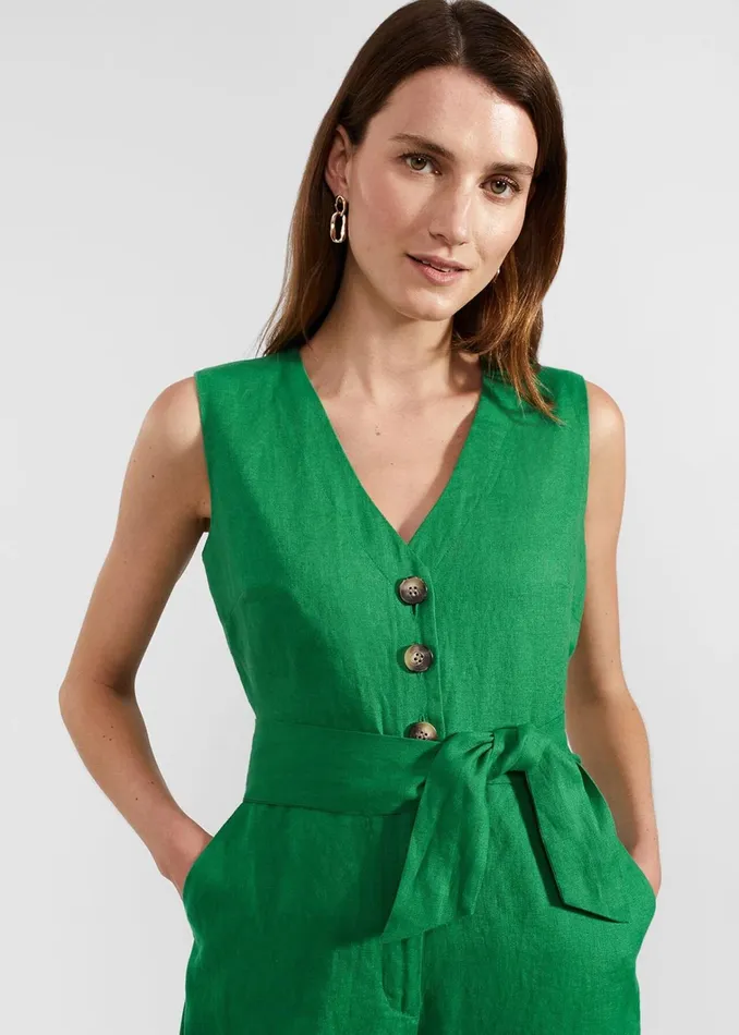 Women Melodie Linen Jumpsuit Green Hobbs Dresses and Jumpsuits