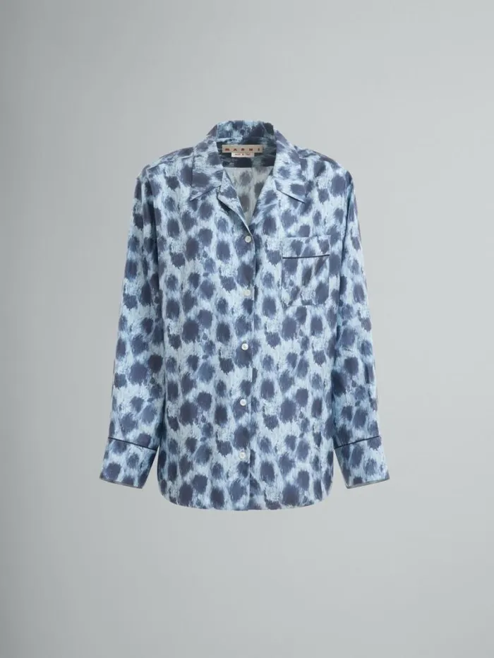WomenMen Marni Tops and Tshirts Grey Silk Shirt With Crayon Leopard Print