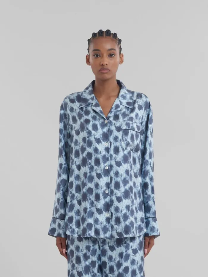WomenMen Marni Tops and Tshirts Grey Silk Shirt With Crayon Leopard Print