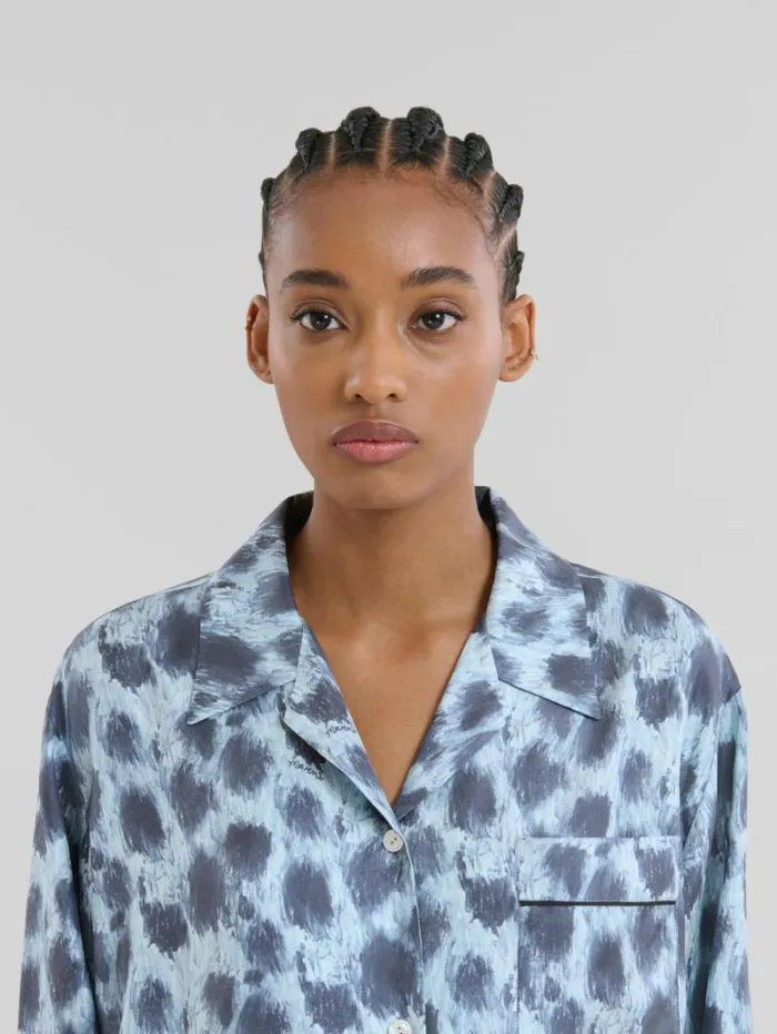 WomenMen Marni Tops and Tshirts Grey Silk Shirt With Crayon Leopard Print