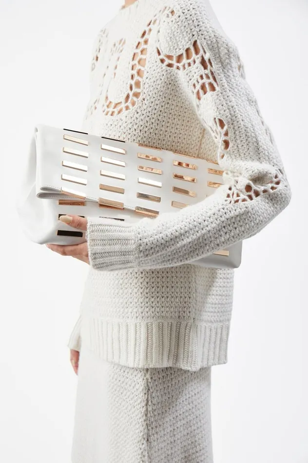 WomenMen Pouches and Clutches Gabriela Hearst Phoebe Foldover Bag In Ivory Nappa Leather With Rose Gold Hardware