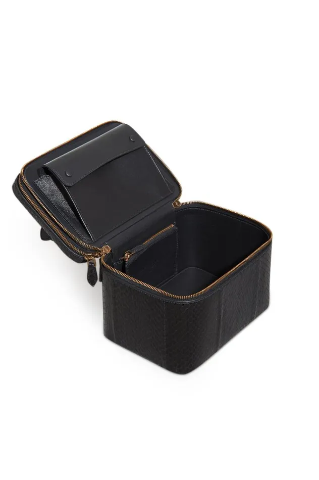 WomenMen Top Handles Gabriela Hearst Cartuchera Makeup Bag In Black Snakeskin