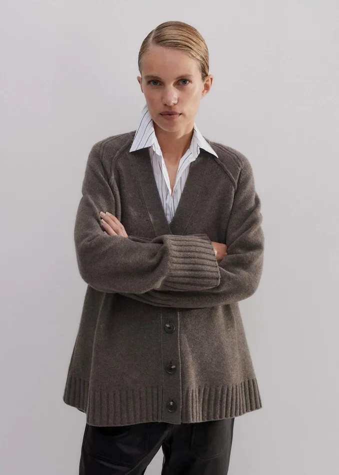 Women Merino Cashmere Swing Cardigan Mocha Melange MEEM