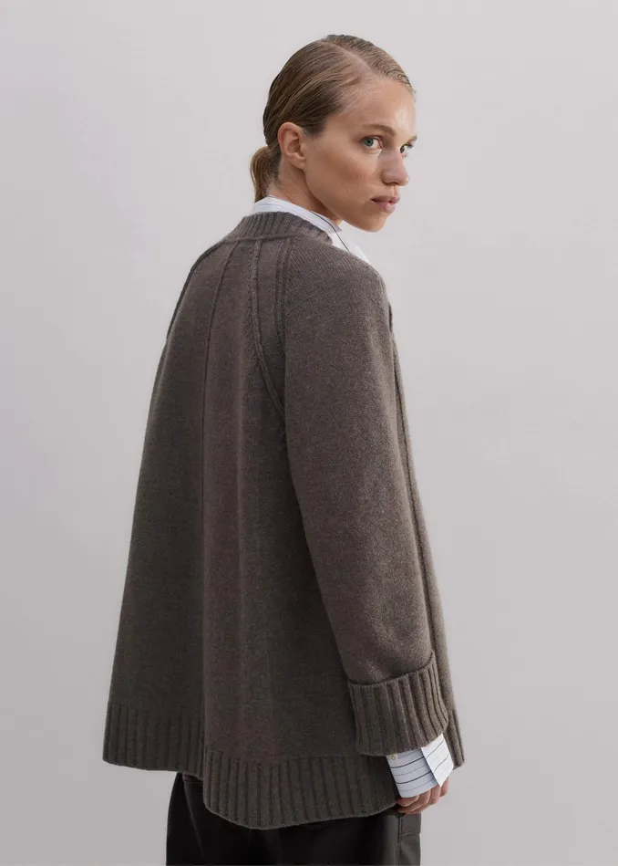 Women Merino Cashmere Swing Cardigan Mocha Melange MEEM