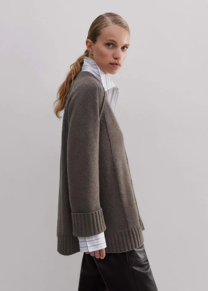 Women Merino Cashmere Swing Cardigan Mocha Melange MEEM