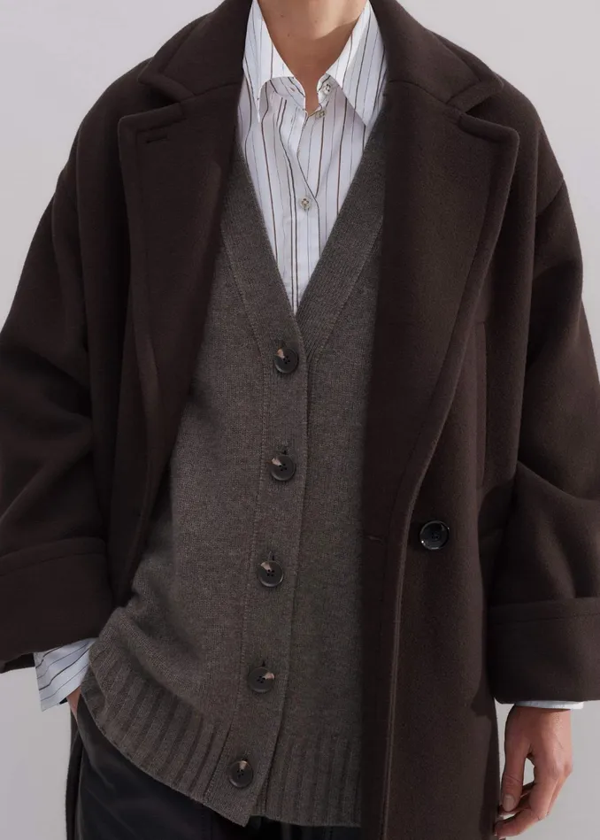 Women Merino Cashmere Swing Cardigan Mocha Melange MEEM