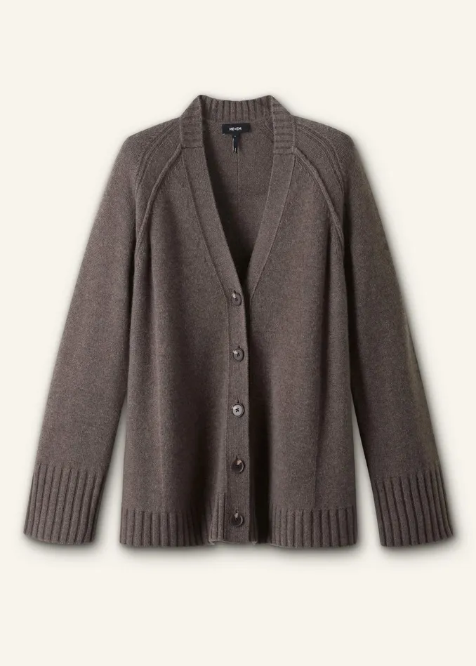 Women Merino Cashmere Swing Cardigan Mocha Melange MEEM