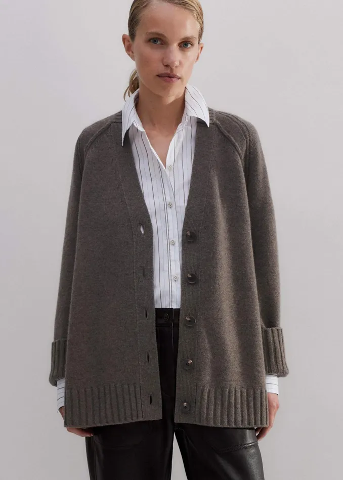 Women Merino Cashmere Swing Cardigan Mocha Melange MEEM